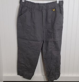Ellen Tracy Linen High Rise Cropped Pants Lounge Large EUC Grey Breathab…